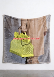 LV Neon Green Monogram Bag Blanket Louis Vuitton Runway Flannel Throw 046